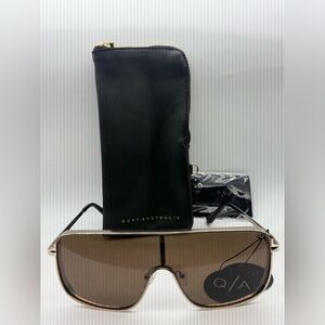QUAY Australia Unbothered Sunglasses Gold Frame Brown Lens with Case NWT